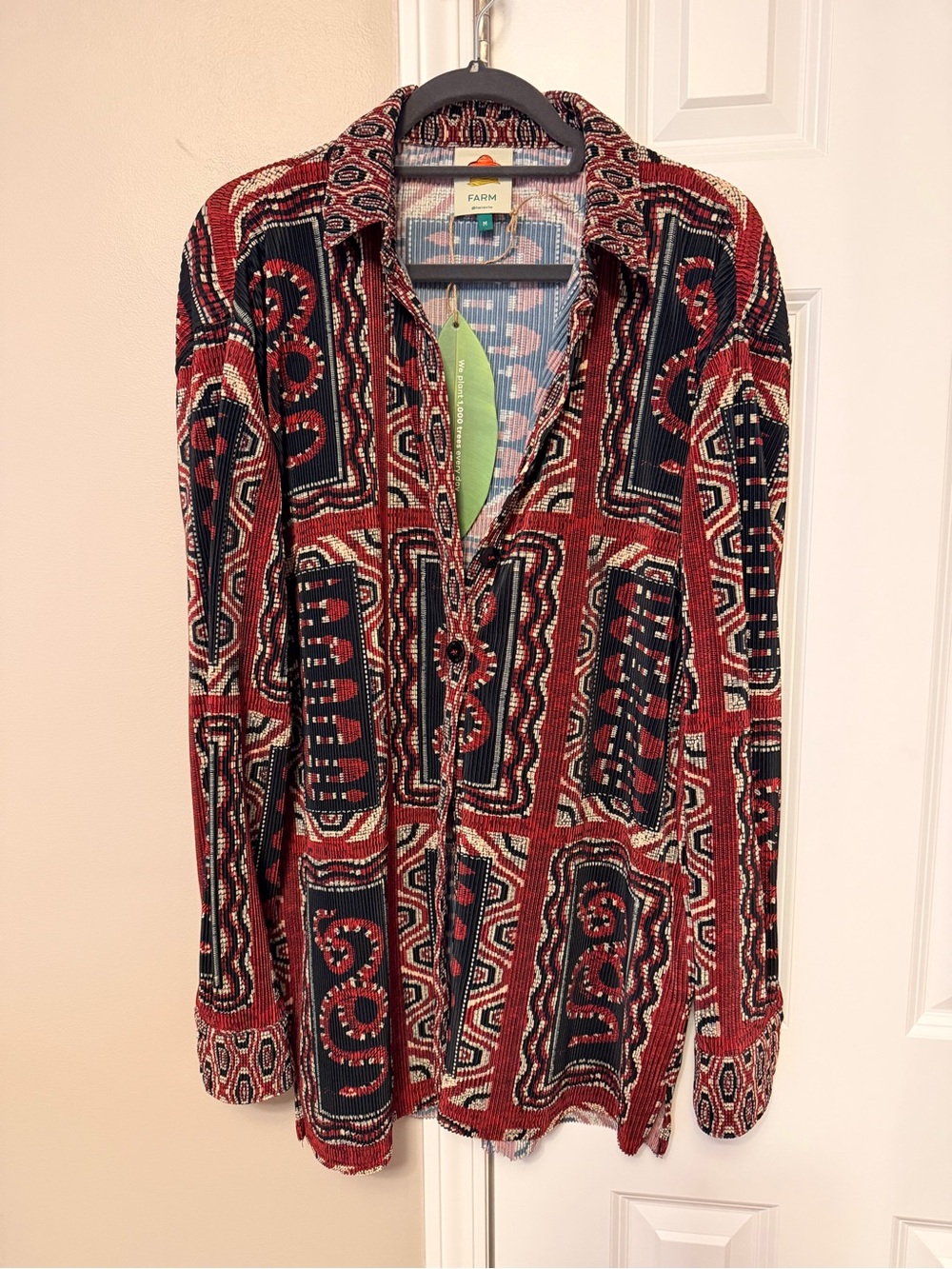 FARM Rio Red and Black Geometric Button-Up Tunic